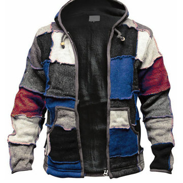 Zip Color Block Warm Hooded Cardigan